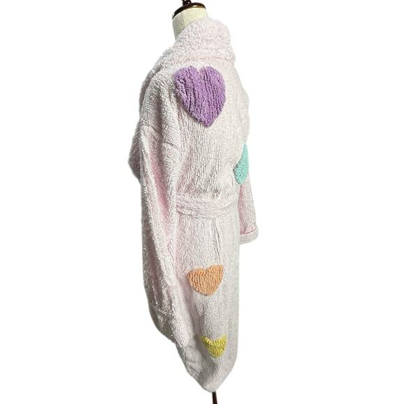 Vintage 90s Canyon Group Chenille Heart Robe Pink L RARE Original Thick Long EUC - Picture 6 of 13
